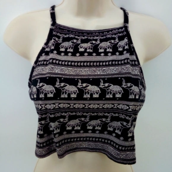 H&M Coachella Collection Elephant Halter Crop Top M Cotton Blend - Picture 1 of 7